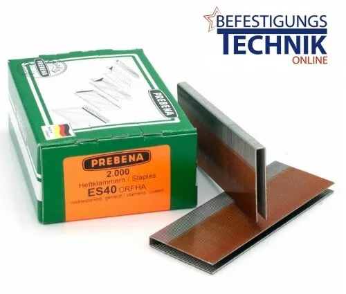 Prebena Heftklammern Type ES40CRFHA - Rostfrei, 2000 Stück - Zubehör für Heftgeräte, rostfreie Qualität für langlebige Anwendungen, ideal für Büro und Handwerk.