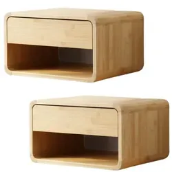 BUDDLEY Nachttisch – schwebend mit Schublade aus Bambus in beige von BUDDLEY