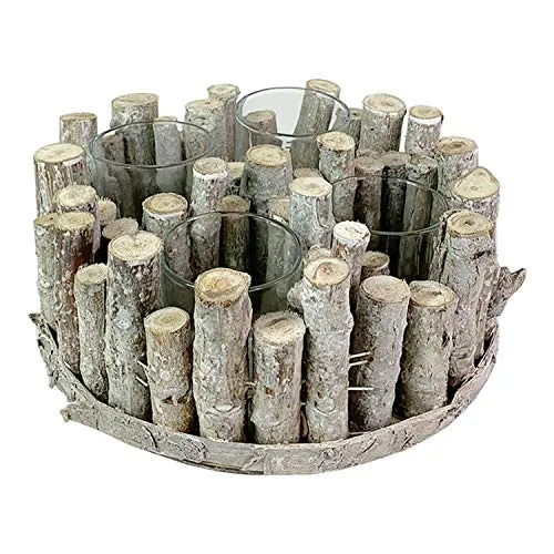 Mojawo Weihnachts Adventskranz Holzkranz rund Kerzenständer Weihnachtsdeko Weihnachten Dekokranz 4 Gläser Ø25xH10cm