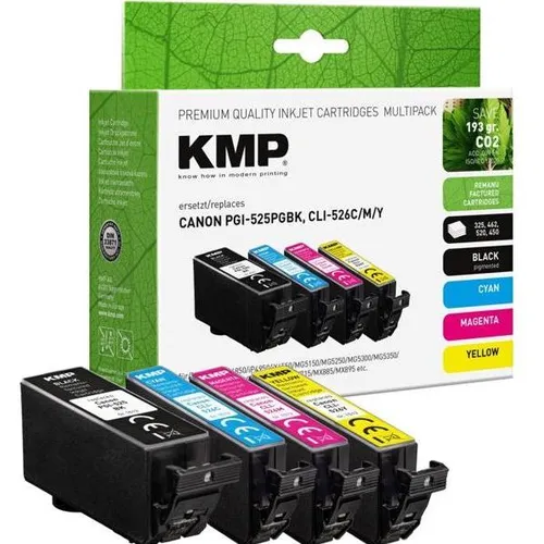 KMP schwarz, cyan, magenta, gelb Druckerpatronen kompatibel zu Canon PGI525PGBK, CLI526C/M/Y, 4er-Se (C, M, PGBK, Y) (1513,4050)