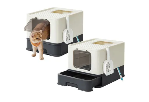 FEANDREA Katzentoilette mit Deckel für Mehrkatzenhaushalte - Ideal für alle Katzen! Diese geräumige Katzentoilette bietet durch das geschlossene Design Privatsphäre und verhindert, dass Streu nach außen gelangt. Mit einfacher Montage und leichter Reinigung ist sie perfekt für Ihr Zuhause.
