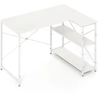 Costway L-förmiger Schreibtisch 118 x 86 x 74 cm in Weiß - Vielseitiger L-förmiger Schreibtisch für kleine Räume, mit zwei anpassbaren Regalen für optimale Organisation. Robuster Metallrahmen sorgt für Stabilität und Langlebigkeit – ideal für Büro und Gaming!