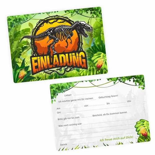 Einladungskarten Dinosaurier T-Rex inkl. 10 transparenten Briefumschlägen 10