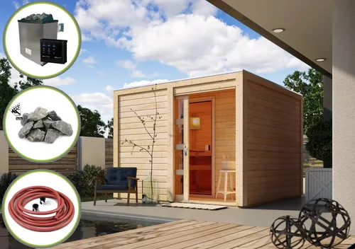 Karibu 38mm Saunahaus Aussensauna mit 9KW Ofen von Karibu Holztechnik GmbH