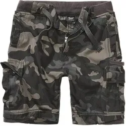 Brandit Packham Vintage Shorts darkcamo Größe S - Herren-Shorts aus robustem Baumwollmaterial, ideal für Sommeraktivitäten mit praktischen Cargotaschen und elastischem Bund für optimalen Tragekomfort.