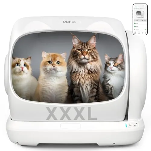 UBPET XXXL Katzenklo Selbstreinigend,106L-Selbstreinigende Katzentoilette mit APP-Steuerung,Desodorierer,Große Fassungsvermögen,Automatisches Katzenklo für Mehrere Katzen (Weiß)