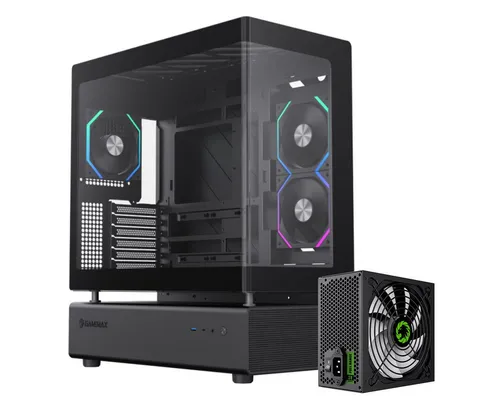 GAMEMAX Gaming-Gehäuse N80 BK Midi-Tower schwarz mit 750W Netzteil - Flexibles Gaming-Gehäuse für ATX-, Micro-ATX- und Mini-ITX-Mainboards. Platz für leistungsstarke Grafikkarten und effiziente Kühlung durch ARGB/PWM-Hub. Inklusive vorinstalliertem 750W Netzteil für sofortigen Einsatz.