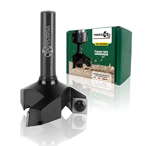 Fraiser Tornado – Planfräser Holz mit Schnittdurchmesser 60 mm und 12 mm Schaft, 3 austauschbaren HM-Wendeplatten – Flächenfräser für große Flächen, Kantenfräser und Nutfräser für CNC und Oberfräse