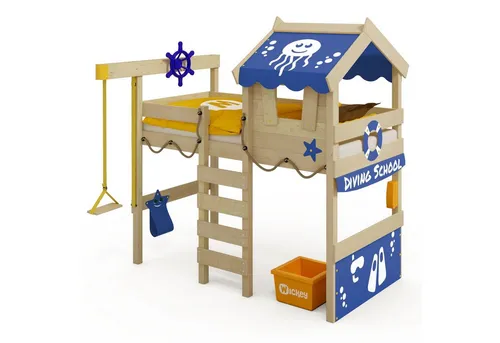 Wickey Kinderbett Crazy Jelly - Spielbett, 90 x 200 cm, Etagenbett (Holzpaket aus Pfosten und Brettern, Spielbett für Kinder), Massivholzbrett