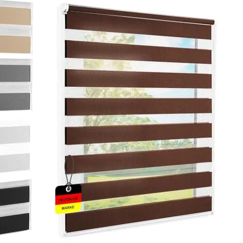 Doppelrollo Klemmfix ohne Bohren Braun 50x140 cm [Stoffbreite 46cm] Duo Rollo Fensterrollo für Fenster/Türen Gardine Klemmrollo Seitenzugrollo Sichtschutz Sonnenschutzrollo Zebrarollo