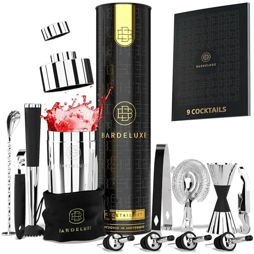 BarDeluxe® Cocktail Set 12-teilig, Barkeeper Set, Cocktail Mixer Set | 750ml Cocktailshaker Edelstahl, Cocktail Shaker Set, Bartender Set | Luxus Cocktail Geschenkset