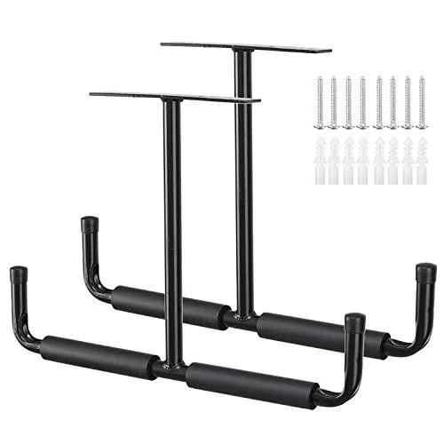 Garage Schwerlasthaken Gummiert, 2er Set - System-Haken aus robustem, rostbeständigem Stahl mit doppelten Spitzen, ideal für die sichere Aufbewahrung schwerer Gegenstände wie Autoreifen, Leitern und Sportgeräte bis 80 kg.