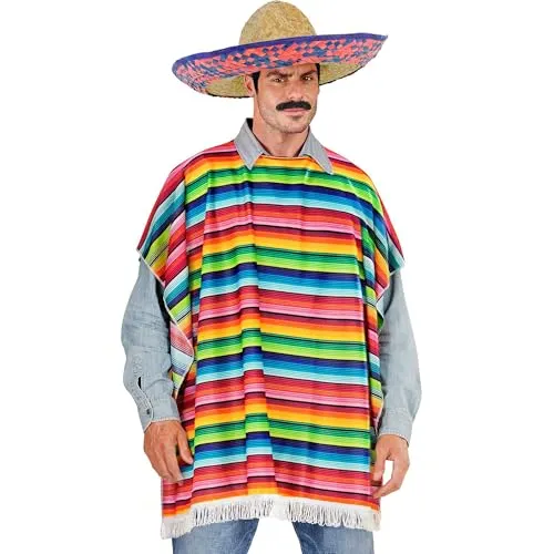 W WIDMANN MILANO Party Fashion - Kostüm Mexikaner, Poncho und Sombrero, Einheitsgröße, Mottoparty, Karneval