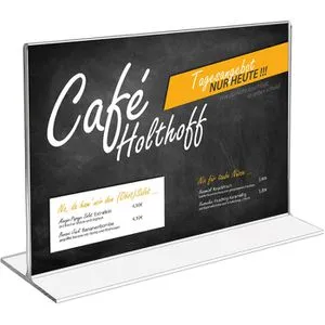 HMF Tischaufsteller 46925, A4 quer, aus Acryl, T-Form, beidseitig