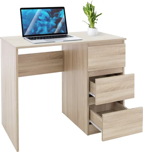 ML-DESIGN Schreibtisch Bürotisch mit 3 Schubladen - Schreibtische mit viel Stauraum, 3 Schubladen und Tastaturauszug, ideal für Heim und Büro – Sonoma-Eiche für ein modernes Ambiente.