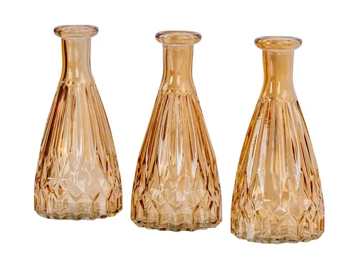 Levandeo® Dekovase, 3er Set Vasen Glas H15cm Orange Amber Blumenvase Tischdeko Glasvase