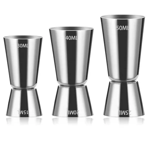 3er Pack Cocktail Messbecher Set mit Doppelmass Skala in silber von Peutpy