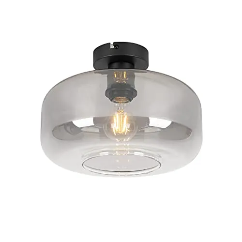 Qazqa Art Deco Deckenlampe schwarz mit Rauchglas von QAZQA