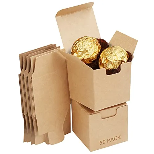 Kurtzy Braune Geschenkboxen aus Kraftpapier (50 Stück) - 5 x 5 x 5 cm - Pappschachteln mit Deckel Einfach Zusammenzubauen - Kleine Geschenkbox für Partys, Geburtstage, Hochzeiten & Festtage