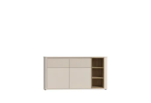 PREISBRECHER Sideboard BREATHTAKER, 2 Türen, 2 Schübe, Eiche Dekor / sandfarben