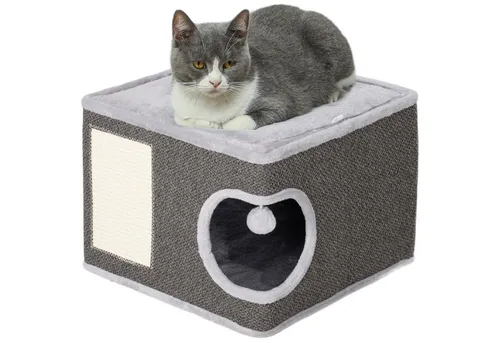 PawHut Kratztonne für Katzen - Multifunktionale Kratztonne mit Spielball und kuscheligem Innenraum, ideal für Katzen bis 6 kg. Schont Ihre Möbel mit Sisalkratzfläche und bietet höchsten Komfort durch weiche Kissen.