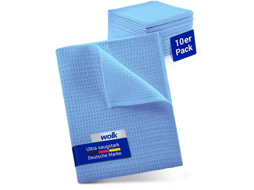 wolk Mikrofasertuch mit Waffelstruktur in blau - Reinigungstuch (Polyester, 38x38 cm, 10er-Set)