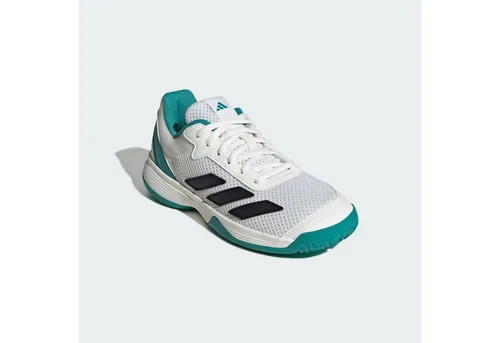 adidas Performance COURTFLASH KIDS TENNISSCHUH - Grau 33 EU - Sneaker für Kinder, ideal für den Tennisplatz mit schnürbarem Verschluss und stylischem Design in Cloud White/Pure Teal.