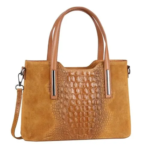 Produktbild OBC Made IN Italy Damen Echt Leder Tasche mit Kroko-Prägung