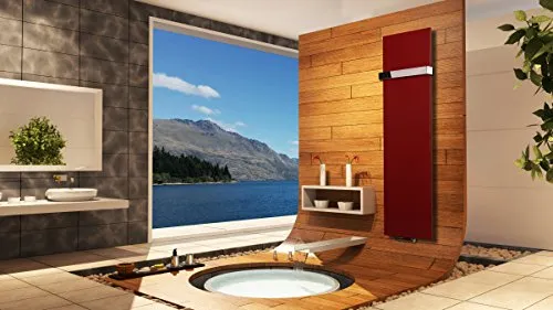 Badheizkörper Design Mirror Steel 3, HxB: 180 x 47 cm, 1118 Watt, rot + 1 Handtuchhalter hochglanz (50mm) (Marke: Szagato) Made in Germany/Bad und Wohnraum-Heizkörper (Mittelanschluss)