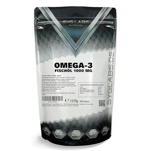 Syglabs Omega 3 1000mg - 1000 Kapseln - mit 2000mg pro Tagesdosis - enthält 360 mg EPA & 240mg DHA - hochwertige Omega-3 Fettsäuren - laborgeprüft