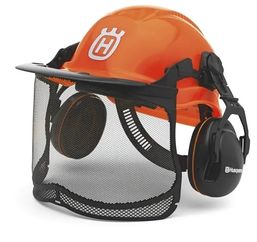 Husqvarna 576412401 Helm Functional in Signalorange - Arbeits- & Schutzkleidung: Robuster Forsthelm mit integriertem Gehörschutz und klarem UltraVision Visier für optimale Sicht und Sicherheit beim Arbeiten im Wald.