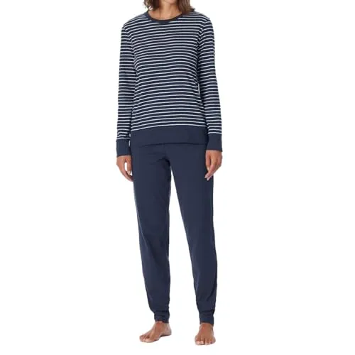 Schiesser Uncover by Basic Schlafanzug (36 Blau) - Damen Schlafanzug-Set mit perfekter Passform, bestehend aus langem Oberteil und langer Hose, pflegeleicht und ideal für gemütliche Nächte.
