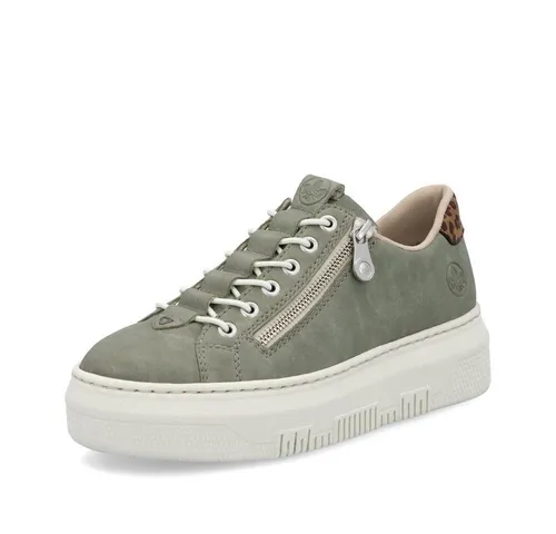 Rieker Damen Low-Top Sneaker M1952, grün - Damen-Sneaker, bequeme Low-Top Sneaker mit flacher Sohle und stylischem Reißverschluss, ideal für Freizeit und Alltag.