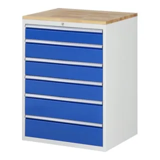Rau Schubladenschrank XL7.6 - Hängeregistratur- & Schubladenschrank mit 6 XL-Schubladen, robust und umweltfreundlich, ausgestattet mit einer langlebigen Buche-Massiv-Arbeitsplatte für maximale Belastbarkeit und Funktionalität.