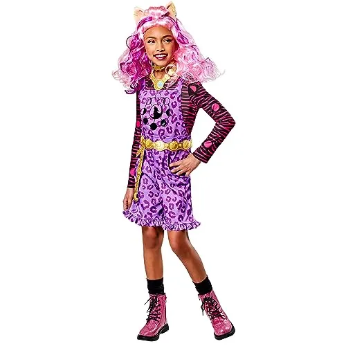 Rubies Clawdeen Deluxe Kostüm für Mädchen, Jumpsuit, Stirnband, Gürtel und Halskette, offizielles Monster High Kostüm für Karneval, Weihnachten, Geburtstag, Party und Halloween