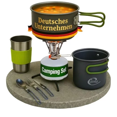 Coemo 7-TLG Outdoor-Camping-Kochgeschirr-Set Grün in grün von Coemo