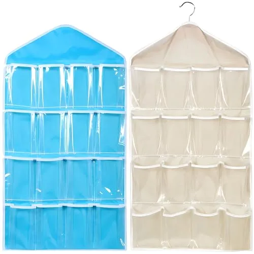 Mein HERZ 2 Sätze HäNgender Stoffschrank, Das Perfekte HäNgeregal FüR Babyartikel, HäNgeaufbewahrung 【16 FäCher】 Perfekt Auch Als HäNgeregal für Den Flur Oder Das Schlafzimmer Geeignet, Blau/Grau