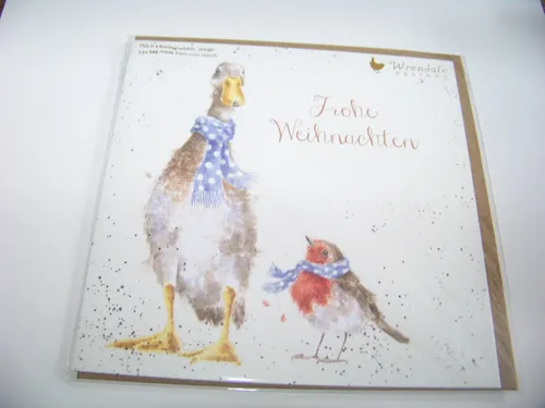 Wrendale Design Klappkarte Grußkarte Weihnachten süße Gans mit Rotkehlchen