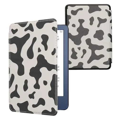 kwmobile Klapphülle kompatibel mit Amazon Kindle (2022/2024) Hülle - eReader Case - Kuhmuster Schwarz Weiß