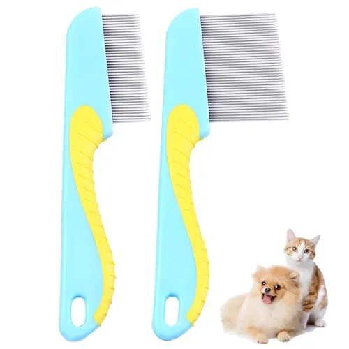WOLMIK 2 Stück Floh-Läusekamm, Edelstahl Hund Katze Fellpflege Kämme mit abgerundeten Zähnen, Flohkamm, Entfilzungswerkzeug für kleine, mittelgroße und große Haustiere