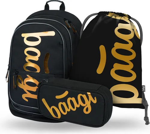 BAAGL Core Metallic Bronzen Rucksack-Set 3tlg: Rucksack, Federmäppchen, Turnbeutel - Schulrucksäcke: Ergonomisches Rucksack-Set mit 15