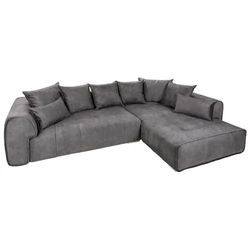 Riess-Ambiente Ecksofa CLAN 320cm anthrazit - Modernes Ecksofa mit Samtbezug, ideal für Wohnzimmer. Inklusive Kissen und Platz für bis zu 5 Personen, perfekt für entspannte Abende.