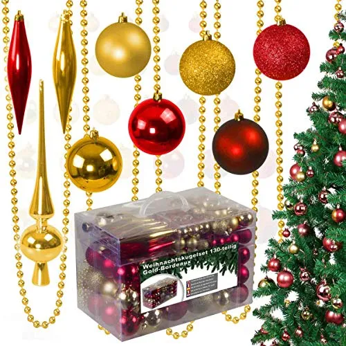 Weihnachtskugeln Set 120-teilig - Weihnachtsbaumschmuck in glitzernden, matten und glänzenden Oberflächen, ideal für festliche Dekorationen im Innen- und Außenbereich.
