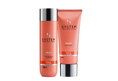 System Professional Solar Set – Shampoo 250 ml & Conditioner 200 ml - Das 2-teilige System Professional Solar Set reinigt sanft und spendet intensive Feuchtigkeit für sonnenbelastetes Haar. Optimal für den Sommer, sorgt für Geschmeidigkeit und Glanz nach dem Strand oder Poolbesuch.