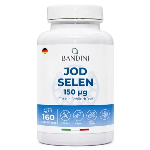 Bandini® Jod & Selen Tabletten | 150µg Jod + 100µg Selen pro Dosis | 160 Tabletten für 80 Tage