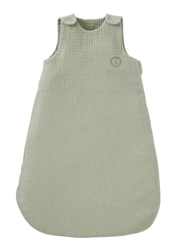 Vertbaudet Baby Sommerschlafsack aus Musselin - salbeigrün, 68CM - Ärmelloser Sommerschlafsack aus leichtem Musselin, ideal für warme Nächte. Mit Druckknopfverschluss und durchgehendem Reißverschluss für einfachen Zugang.