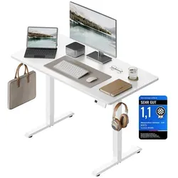 Woltu Höhenverstellbarer Schreibtisch mit Memory-Funktion, 120 cm, Weiß