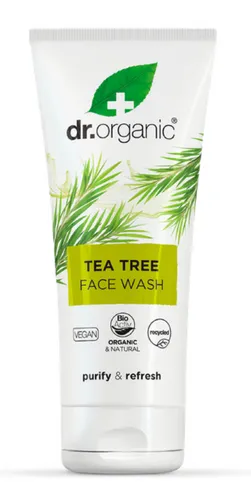 Dr. Organic Teebaum Gesichtswaschmittel - Reinigungsschaum für fettige Haut, mit Hamamelis zur Bekämpfung von Unreinheiten, vegan, biologisch und tierversuchsfrei, für ein klares Hautbild.