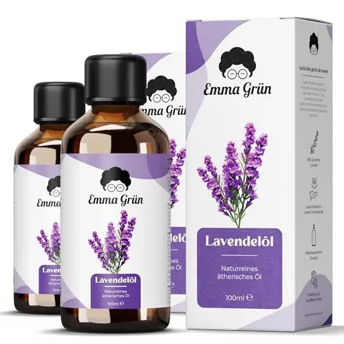 Emma Grün® Lavendelöl 2x 100ml - 100% naturreines ätherisches Öl für Raumduft - Ätherische Öle Singles: 100% naturreines Lavendelöl, ideal für Diffuser, Massageöle und DIY-Projekte. Hergestellt in Griechenland für höchste Qualität und intensiven Duft.