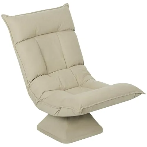 HOMCOM Bodenstuhl 360° Drehbar Bodensessel mit 5-Fach Verstellbarer Rückenlehne, Klappbares Bodensofa Meditationsstuhl Gepolstert Lazy Sofa für Wohnzimmer Gaming & Lesen Beige